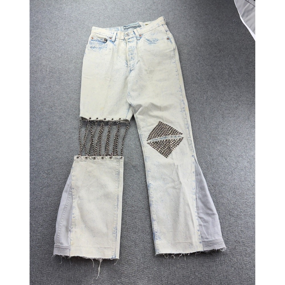 Levi's 544 Flare Sz 7 28x29 Jeans Custom Acid Wash Punk Rock Chain Made‎ USA Vtg